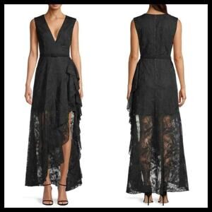 One33 Social Black Ruffle Palm Lace Maxi Dress size 4